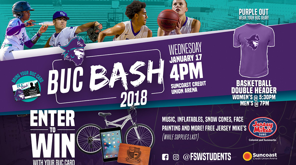 FSW Announces ‘PURPLE OUT’ and ‘BUC BASH’ Tailgate Party For Jan. 17 Hoops Doubleheader