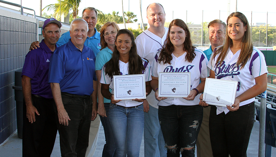 FSW Brass with softball scholarship recipients