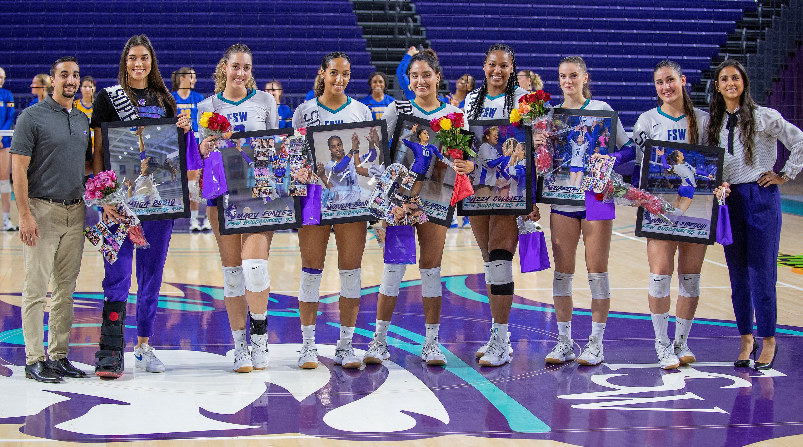 The Bucs celebrate their seven sophomores who have put together a 52-2 record in their time at FSW.  
Photo by William Parmeter